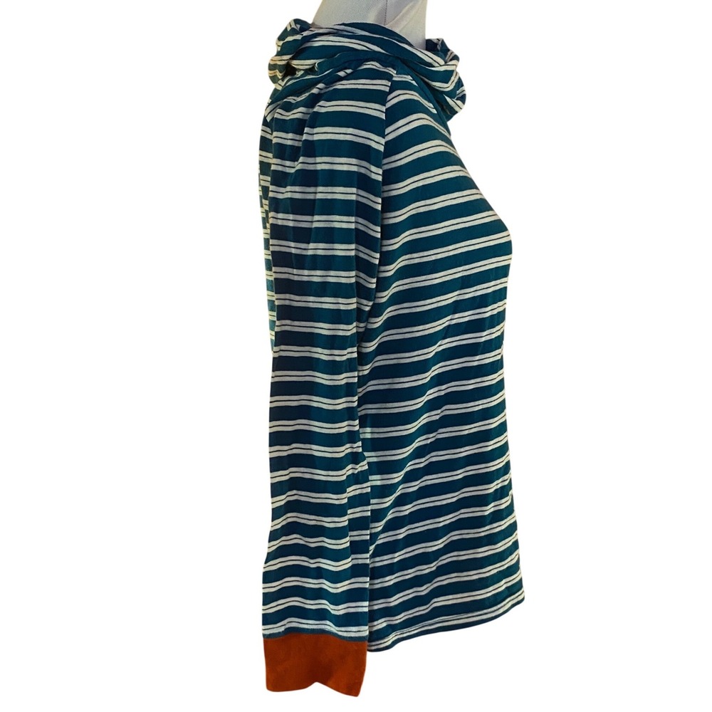 Horny Toad Womens Teal White Striped Organic Cotton Cowl Neck Top Shirt M - Picture 3 of 7